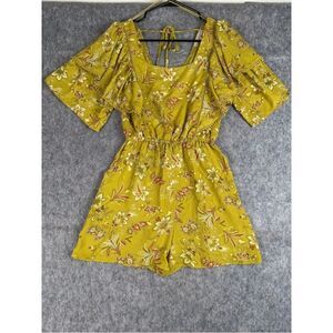 Chelsea & Violet Romper Womens Size XS Green Floral Square Neck Ruffle One-Piece